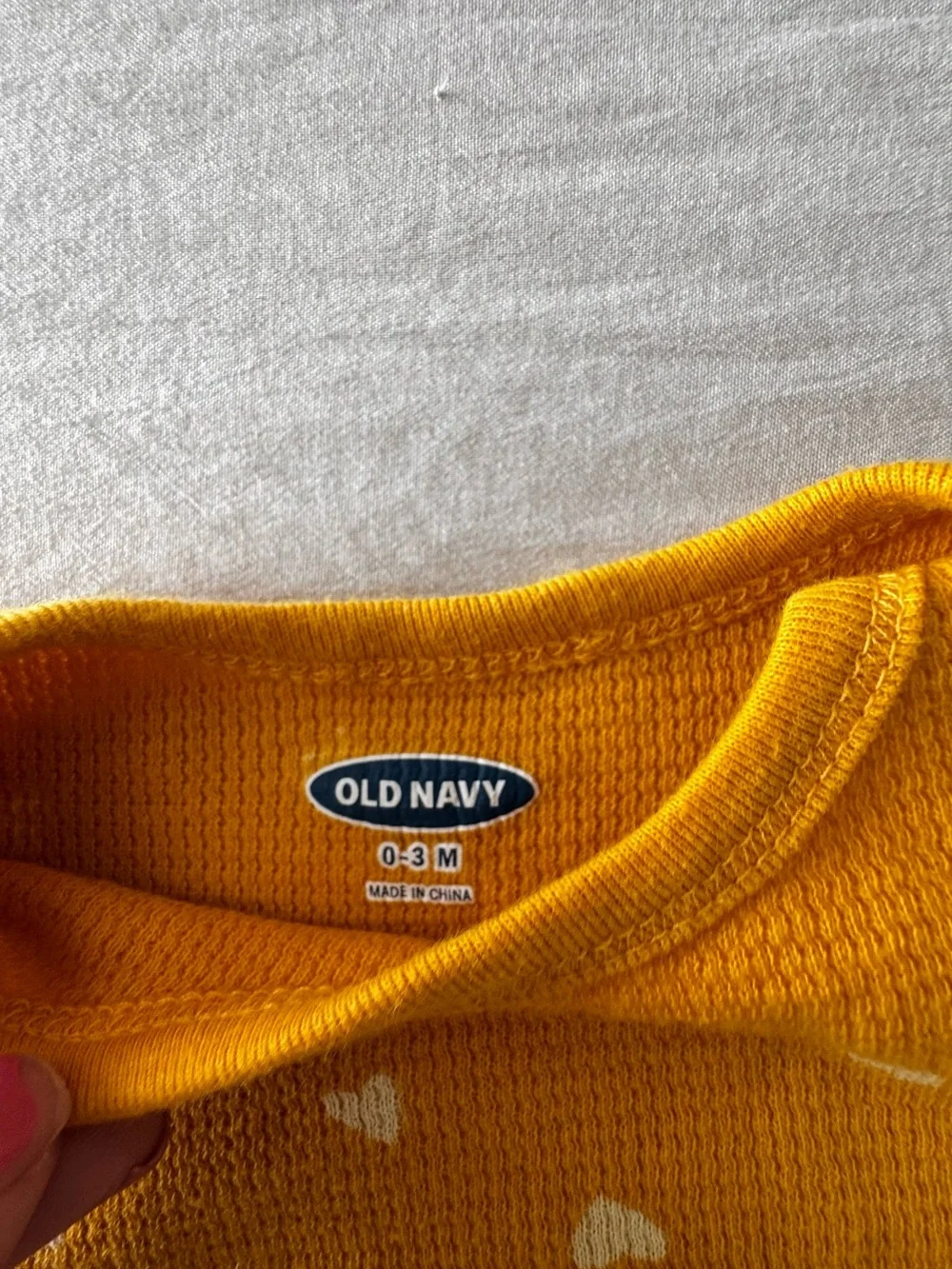 Old Navy Yellow Long-Sleeve Baby One-Piece with White Heart Print